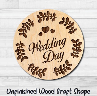 Wedding Day Badge Coin Coaster Unfinished Wood Shape Blank Laser Engraved Cut Out Woodcraft Craft Supply WED-001 - image1